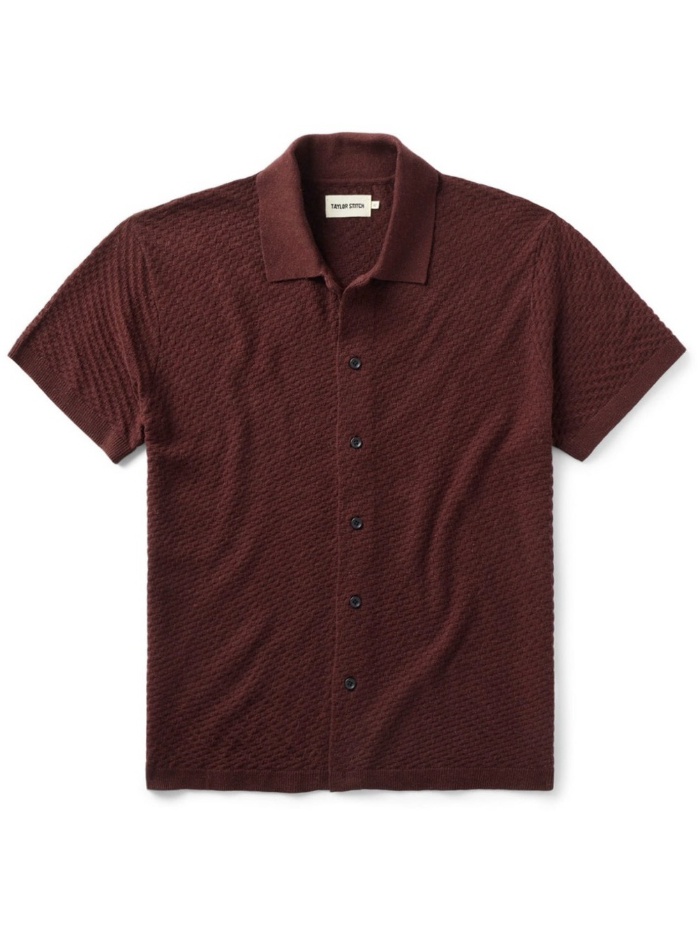 NWOT Textured Knit Short-Sleeve Button-Up Shirt in Burgundy - Taylor Stitch